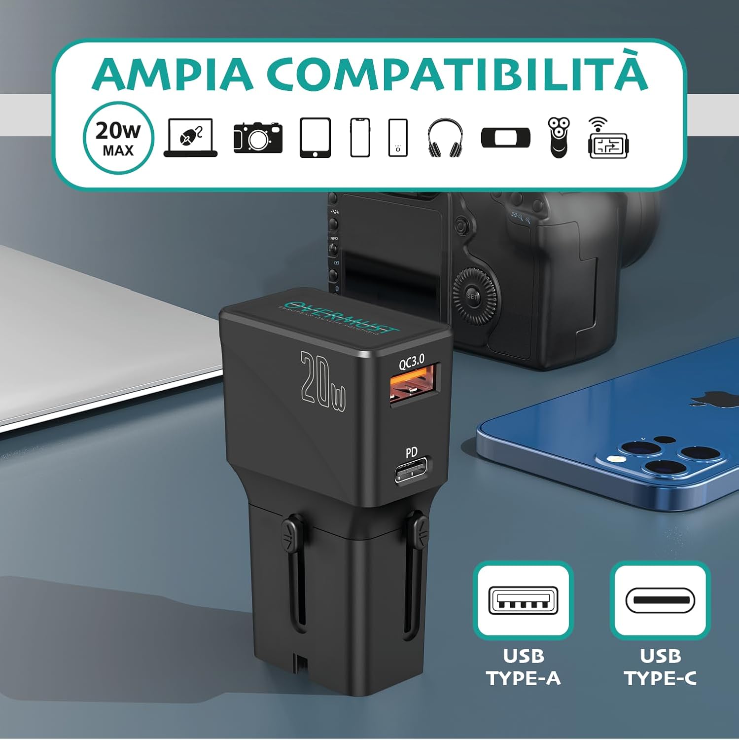 Travel Charger 2 Usb Port Pd 20W