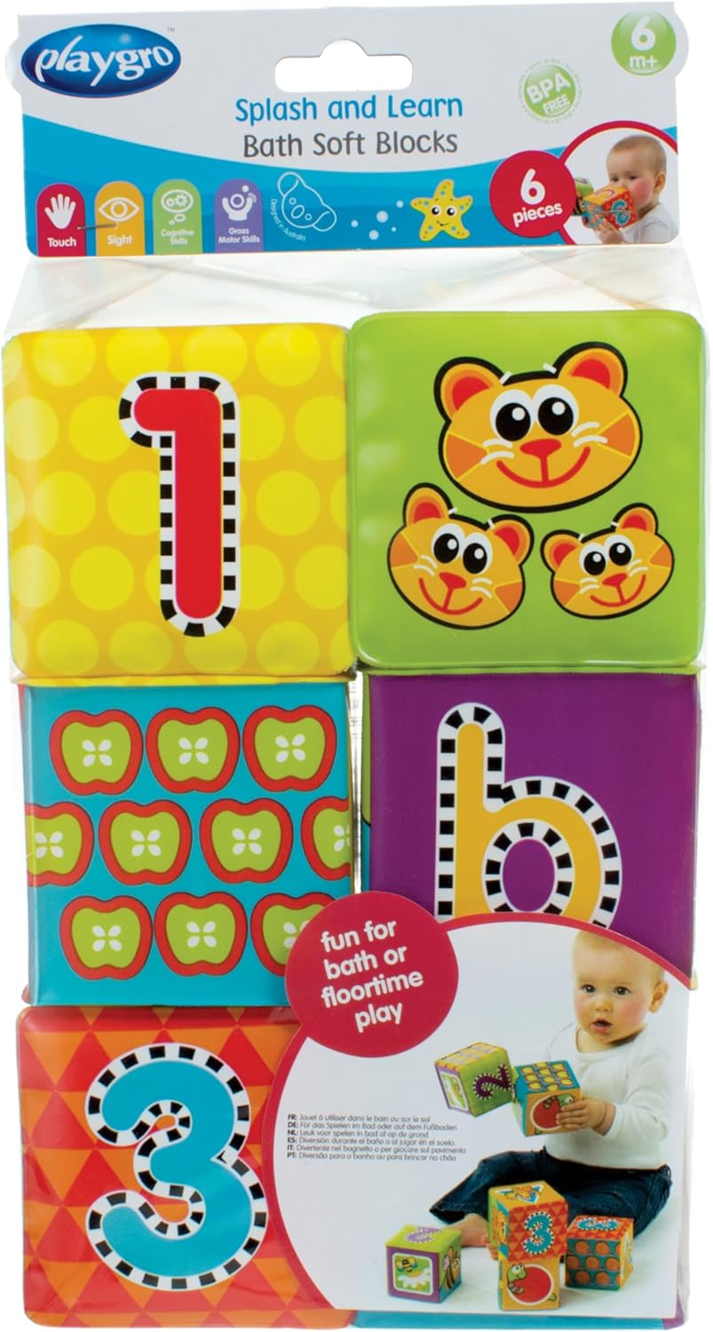 Playgro 0183838 Splash and Learn Bath Blocks - 6 pcs for Baby Infant Toddler Children, Playgro is Encouraging Imagination with STEM/STEM for a Bright Future - Great Start for a World of Learning