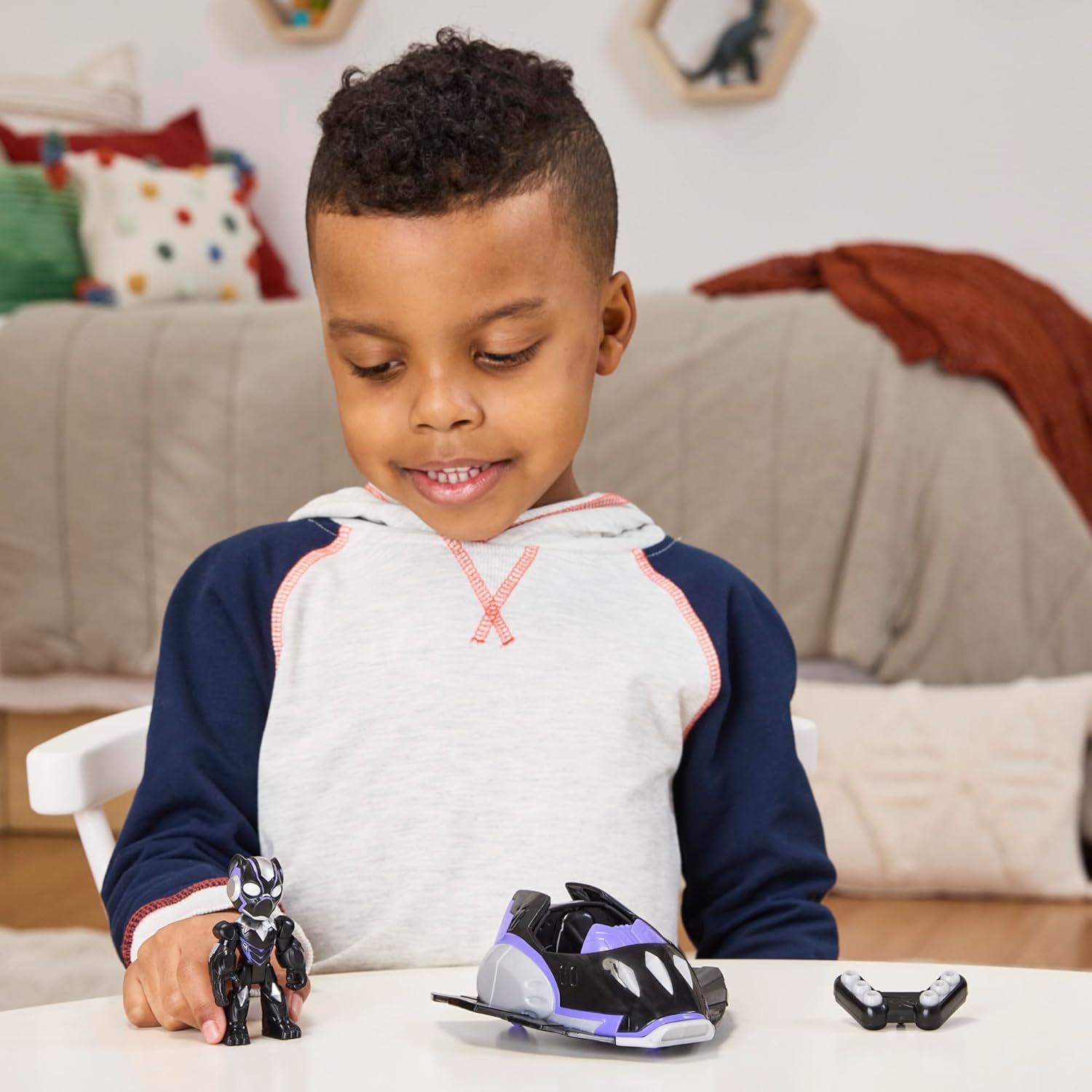 Marvel Iron Man and His Fantastic Friends Black Panther Jet Action Figure (3") & Vehicle, Superhero Toy for Kids, Ages 3+