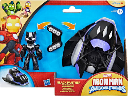 Marvel Iron Man and His Fantastic Friends Black Panther Jet Action Figure (3") & Vehicle, Superhero Toy for Kids, Ages 3+