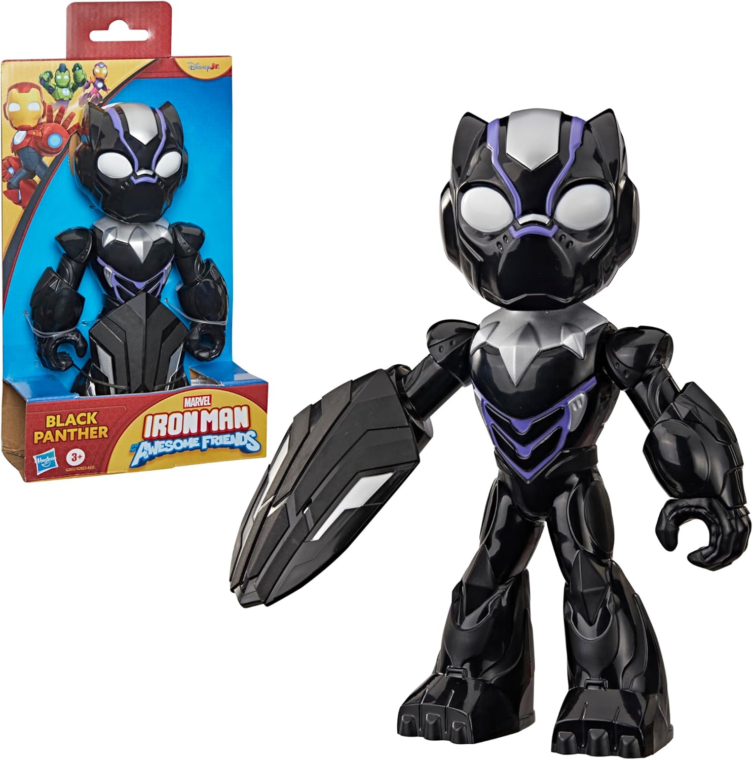 Iron Man and His Awesome Friends Marvel Black Panther Action Figure – 22.8 cm (9 Inch) Oversized Toy with Accessory, Ages 3+