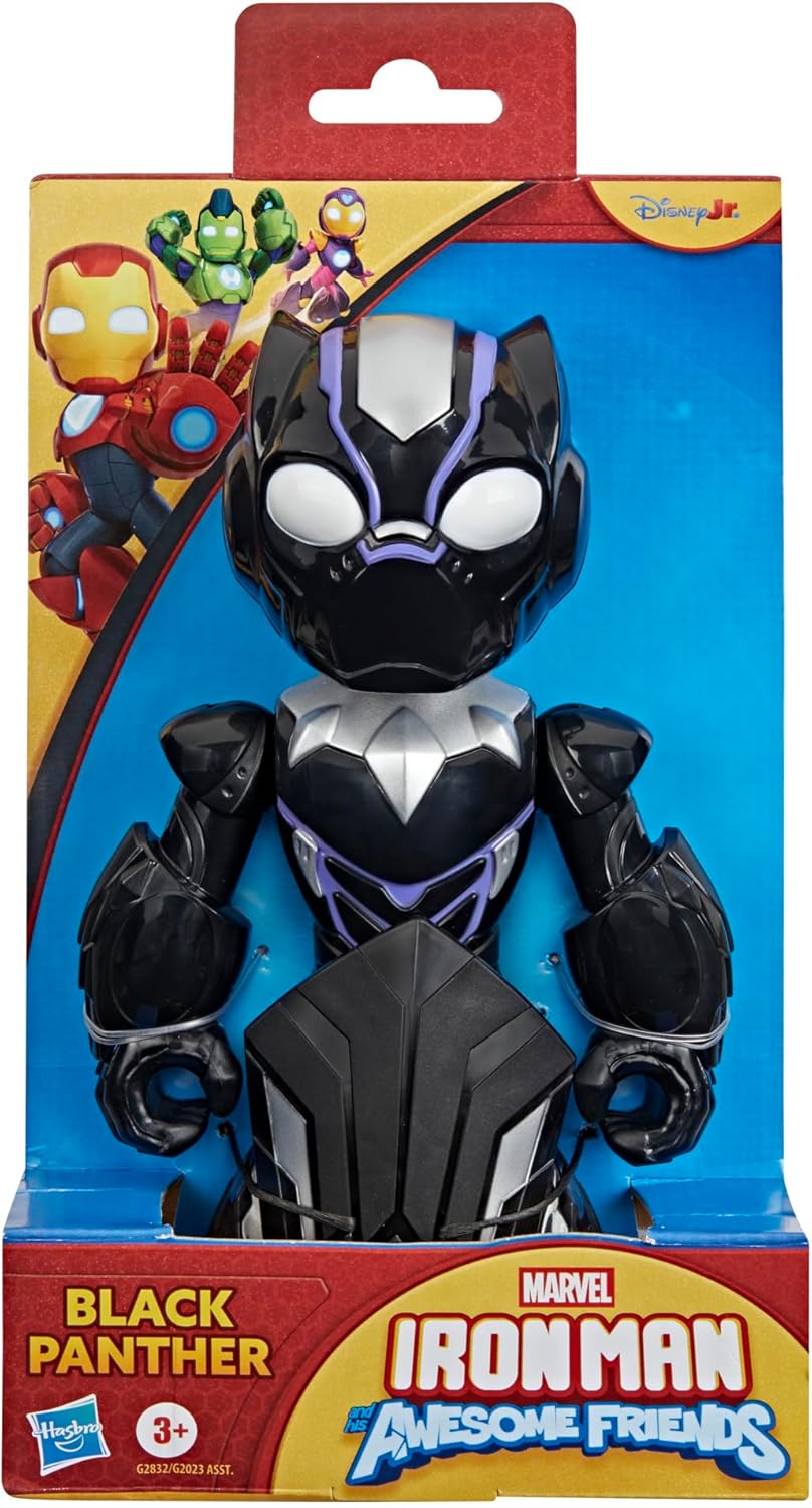 Iron Man and His Awesome Friends Marvel Black Panther Action Figure – 22.8 cm (9 Inch) Oversized Toy with Accessory, Ages 3+