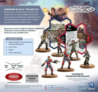 Renegade Games: GI Joe Heroscape - Strike Forces Army Expansion - 2 Unique Heroes, (2) 2-Figure Squads, 3 Zipline Permanent Power Gyphs, 4 Army Cards