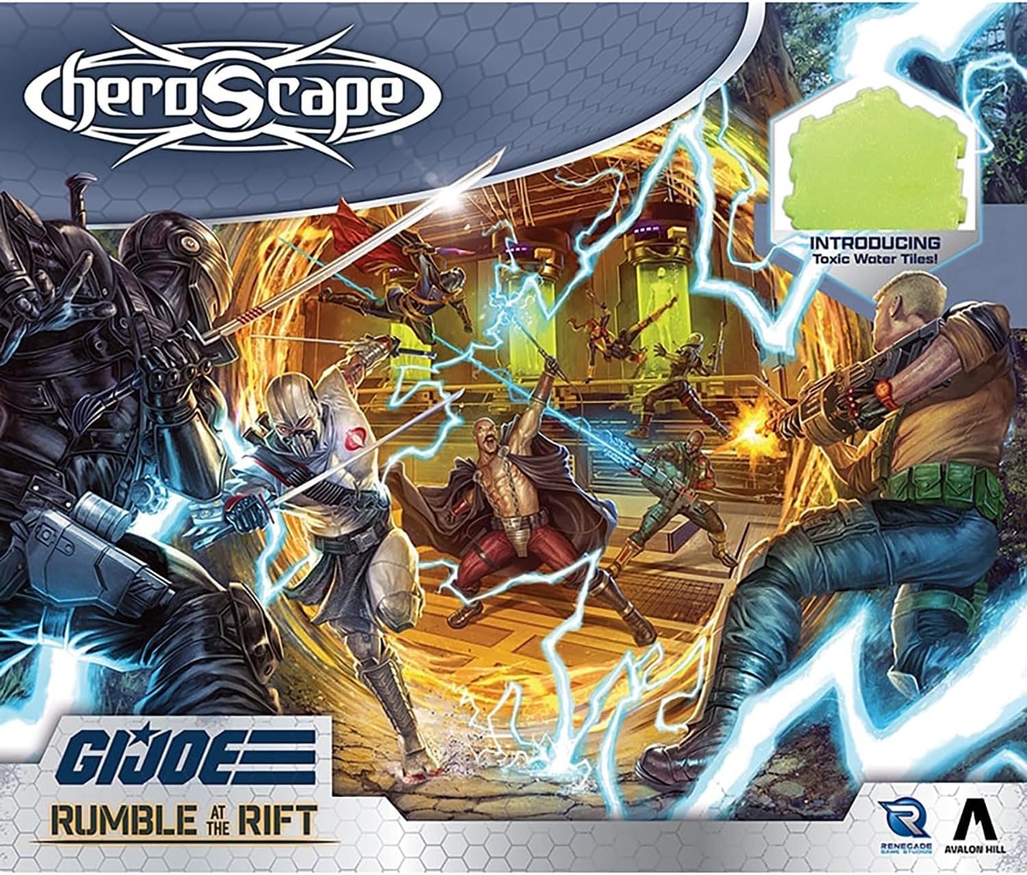 Renegade Games: GI Joe Heroscape - Rumble at The Rift Battle Box - 8 Miniatures, Modular Hex Terrain, Cobra Fortifications, Dice-Markers-Scenarios