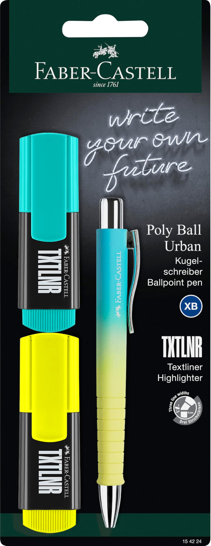Faber-Castell 154224 Blister Pack Poly Ball Summer Edition Sunrise + 2 TXTLNR Yellow and Turquoise