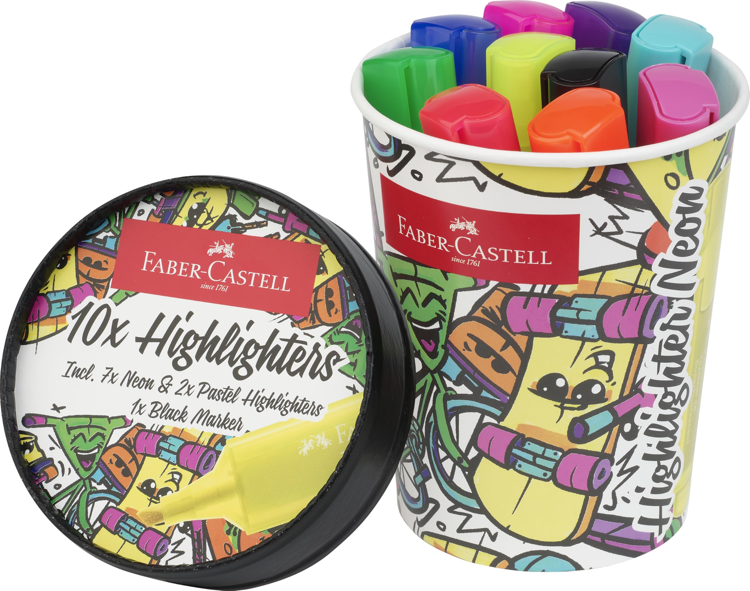 Faber-Castell 254695 Highlighter Set Ice Cream Cup, 10 Marker Pens in Neon and Pastel Colours, Line Width 1-5 mm
