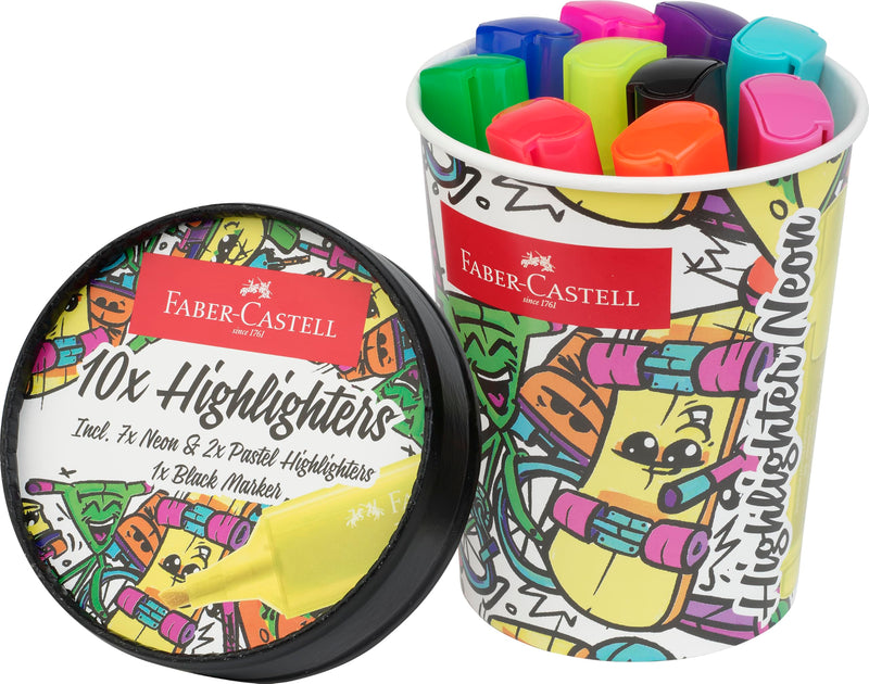 Faber-Castell 254695 Highlighter Set Ice Cream Cup, 10 Marker Pens in Neon and Pastel Colours, Line Width 1-5 mm