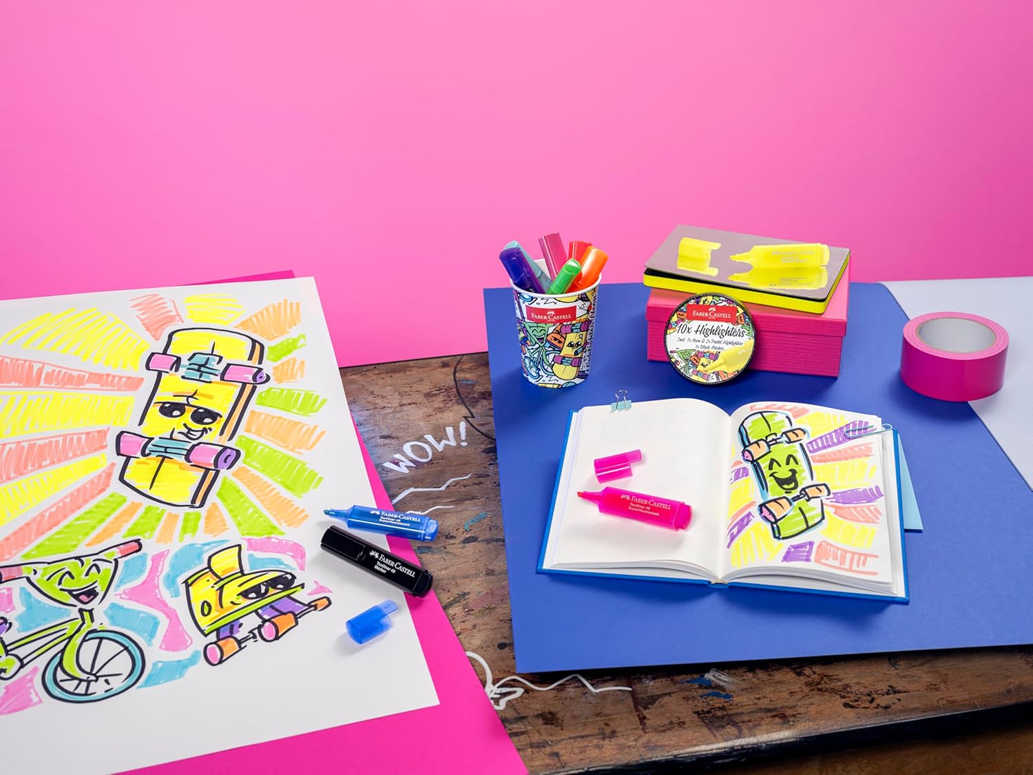 Faber-Castell 254695 Highlighter Set Ice Cream Cup, 10 Marker Pens in Neon and Pastel Colours, Line Width 1-5 mm