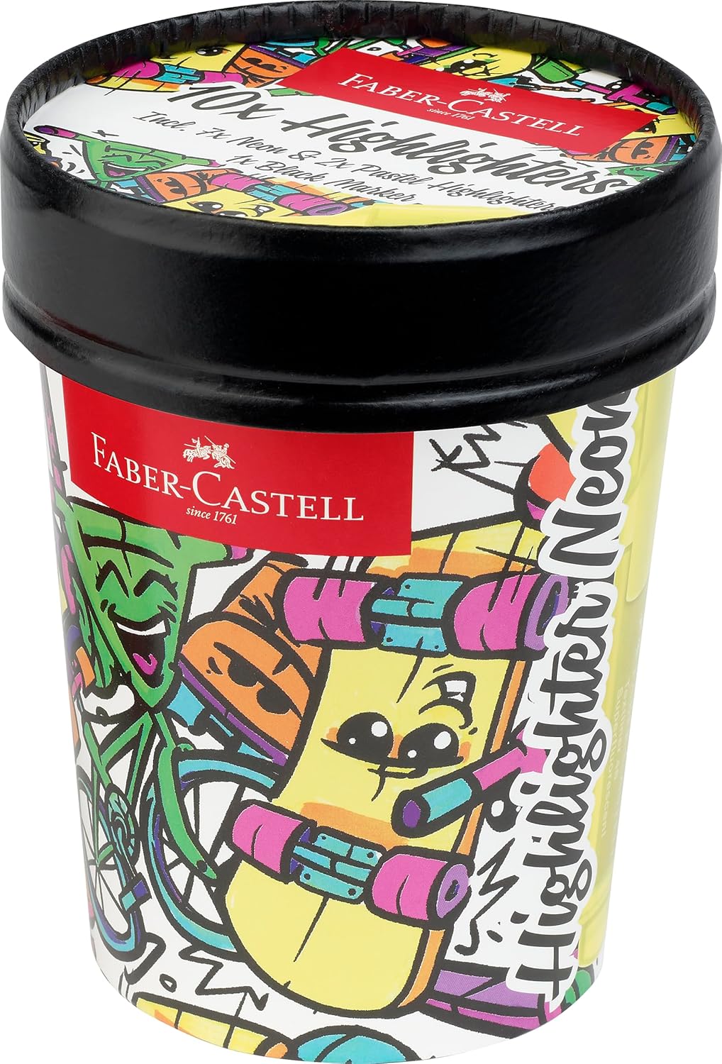 Faber-Castell 254695 Highlighter Set Ice Cream Cup, 10 Marker Pens in Neon and Pastel Colours, Line Width 1-5 mm