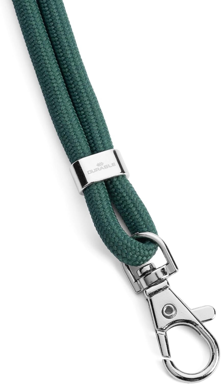 Durable Textile Lanyard with Carabiner Clip - Made of Recycled rPET - Pack of 10 Green Necklaces - Universal Badge Holder