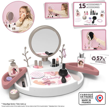 Smoby - My Beauty Studio - Kapsalon, Nagelsalon, Nepmake-up - Afneembare spiegel - Draaibare lades - 15 accessoires - Gerecycled materiaal - Vanaf 3 jaar - Gemaakt in Frankrijk