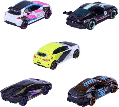Majorette Neon Racer 5-delige cadeauset - 5 speelgoedauto's met vrijloop, te openen onderdelen, van metaal, 1:64, officieel gelicentieerd, meerkleurig, voor verzamelaars en kinderen vanaf 3 jaar, 7,5