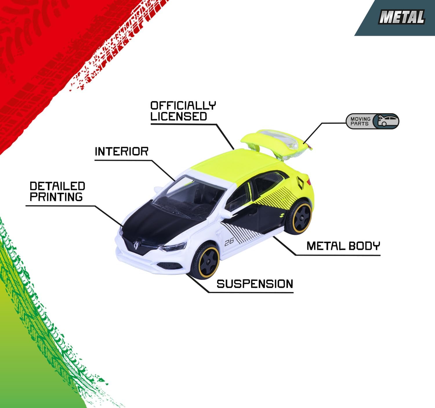 Majorette Neon Racer 5-delige cadeauset - 5 speelgoedauto's met vrijloop, te openen onderdelen, van metaal, 1:64, officieel gelicentieerd, meerkleurig, voor verzamelaars en kinderen vanaf 3 jaar, 7,5