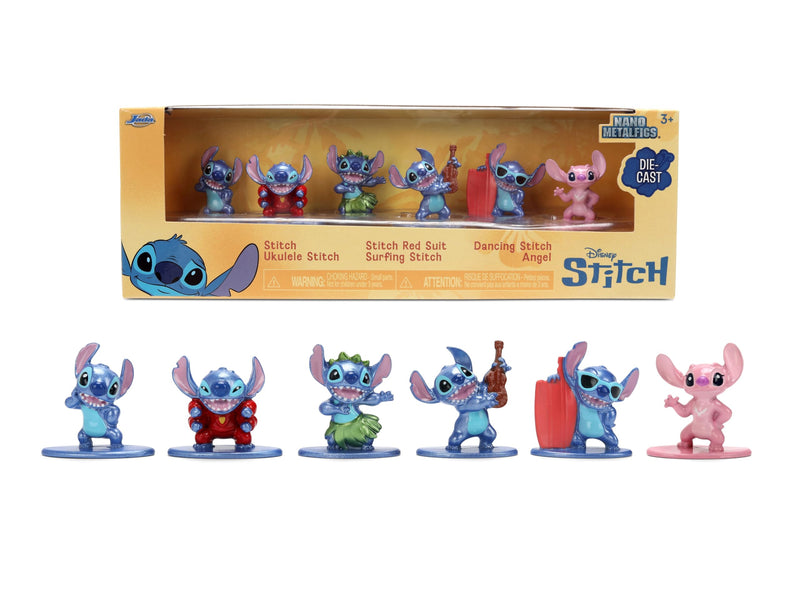 Jada Toys Set van 6 metalen stitch-figuren, 4 cm, diorama met Stitch in verschillende poses + engel, mini-collectie, Disney Lilo & Stitch vanaf 8 jaar (201105003