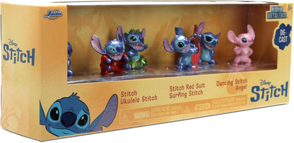 Jada Toys Set van 6 metalen stitch-figuren, 4 cm, diorama met Stitch in verschillende poses + engel, mini-collectie, Disney Lilo & Stitch vanaf 8 jaar (201105003