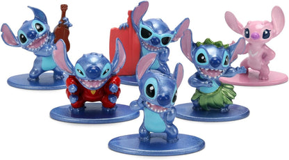 Jada Toys Set van 6 metalen stitch-figuren, 4 cm, diorama met Stitch in verschillende poses + engel, mini-collectie, Disney Lilo & Stitch vanaf 8 jaar (201105003