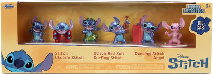 Jada Toys Set van 6 metalen stitch-figuren, 4 cm, diorama met Stitch in verschillende poses + engel, mini-collectie, Disney Lilo & Stitch vanaf 8 jaar (201105003