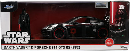 Jada Toys Star Wars Darth Vader Porsche 911 GT3 RS Die-Cast Car 1:24 with Figure, Doors and Bonnet to Open, Freewheel, 19 cm - Black