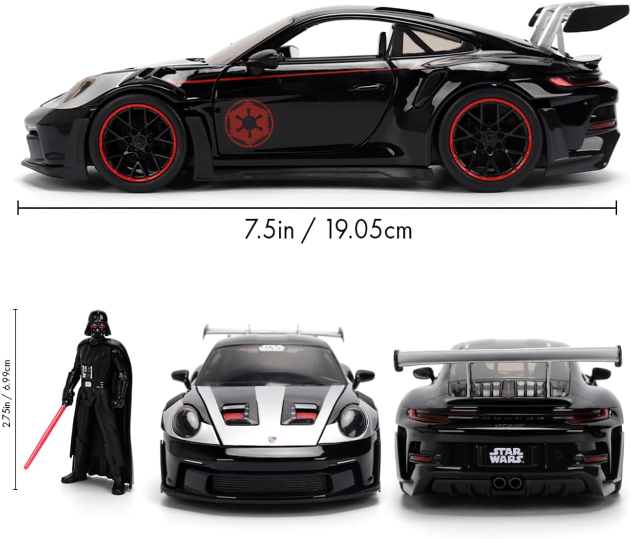 Jada Toys Star Wars Darth Vader Porsche 911 GT3 RS Die-Cast Car 1:24 with Figure, Doors and Bonnet to Open, Freewheel, 19 cm - Black