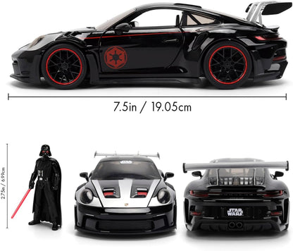 Jada Toys Star Wars Darth Vader Porsche 911 GT3 RS Die-Cast Car 1:24 with Figure, Doors and Bonnet to Open, Freewheel, 19 cm - Black