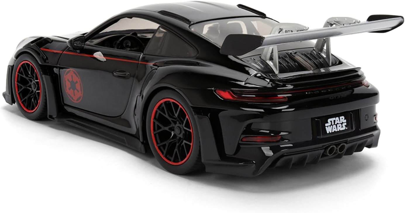 Jada Toys Star Wars Darth Vader Porsche 911 GT3 RS Die-Cast Car 1:24 with Figure, Doors and Bonnet to Open, Freewheel, 19 cm - Black