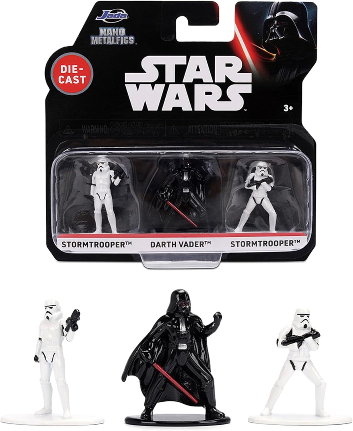 Jada Toys Star Wars Nano Die-Cast Figuren 3er Set, Stormtrooper, Darth Vader, Stormtrooper 2, 4 cm 1.65 Zoll – Mehrfarbig