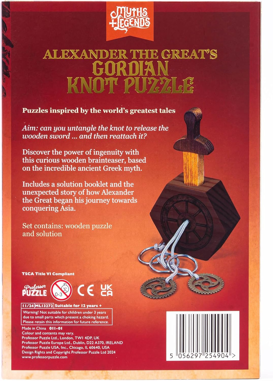 Professor Puzzle Myths & Legends Alexander the Great’s Gordian Knot Puzzle | Wooden Brainteaser Inspired by Ancient Greek Myth | Take-Apart Mechanical Puzzle with Story Booklet