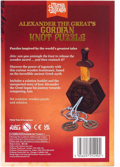 Professor Puzzle Myths & Legends Alexander the Great’s Gordian Knot Puzzle | Wooden Brainteaser Inspired by Ancient Greek Myth | Take-Apart Mechanical Puzzle with Story Booklet