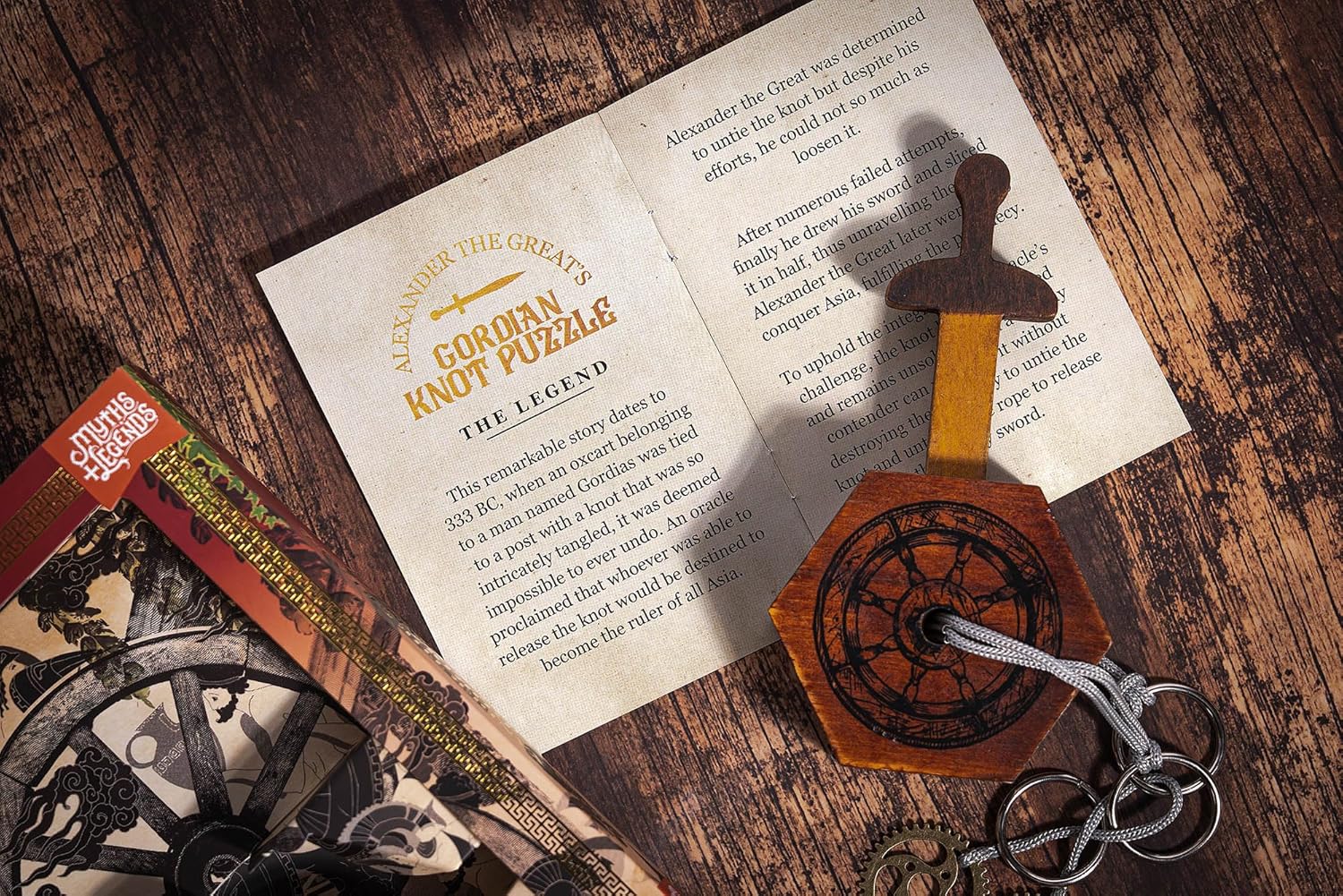 Professor Puzzle Myths & Legends Alexander the Great’s Gordian Knot Puzzle | Wooden Brainteaser Inspired by Ancient Greek Myth | Take-Apart Mechanical Puzzle with Story Booklet