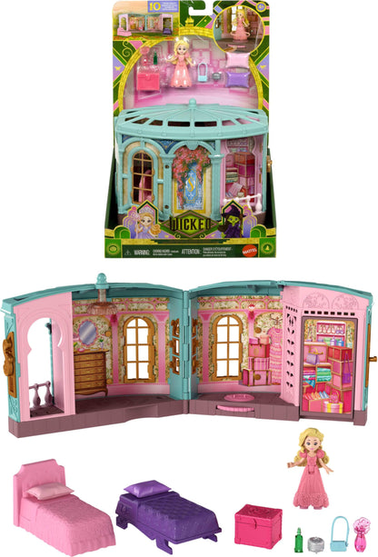 Mattel Universal Pictures’ Wicked So Popular Dorm Small Doll Playset with 3 Play Spaces & 9 Accessories, Inspired by the Movie, JHC00