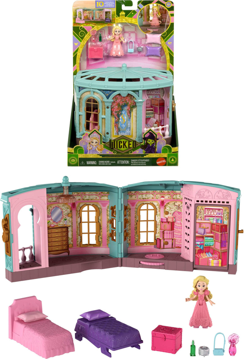Mattel Universal Pictures’ Wicked So Popular Dorm Small Doll Playset with 3 Play Spaces & 9 Accessories, Inspired by the Movie, JHC00