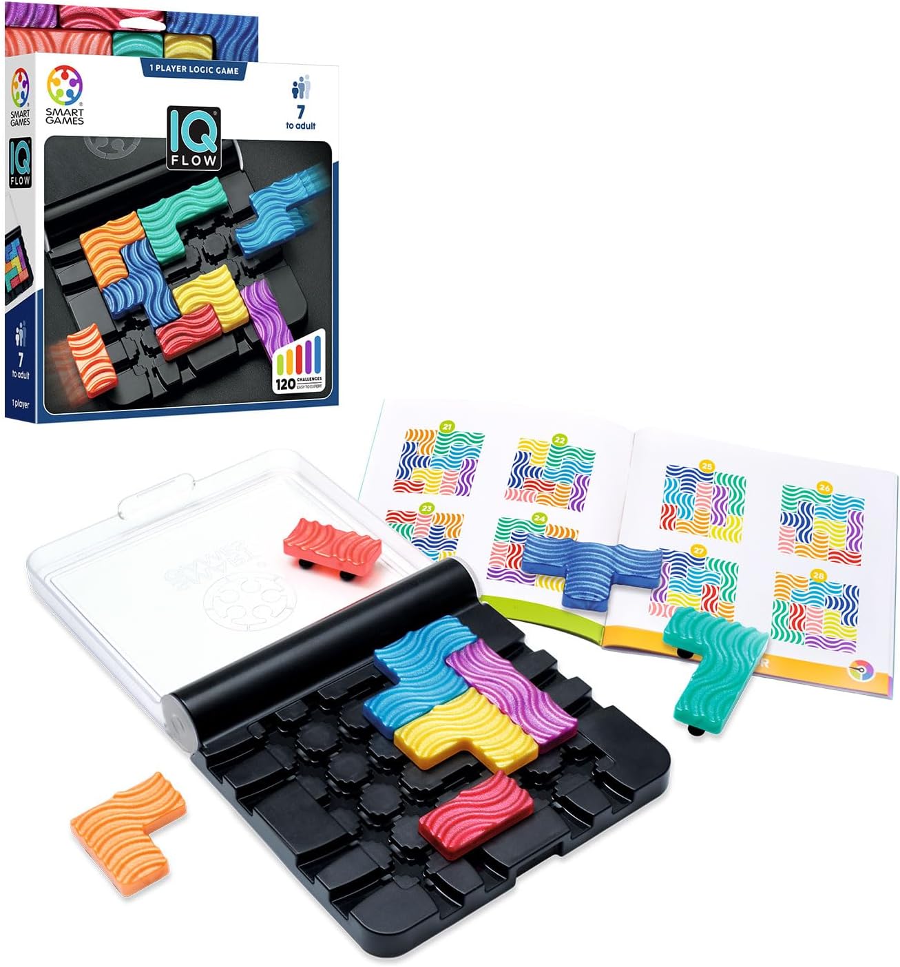 SmartGames - IQ Flow, 1 Player Logic Game with 120 Challenges, Ages 7+