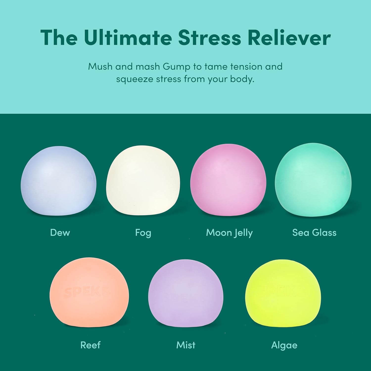 Speks Gump Stress Balls - Silky Soft Memory Gel Squishy Fidget Toy for Adults and Teens 14+ | Stress Relief Present, Office Desk Toy | Sea Glass
