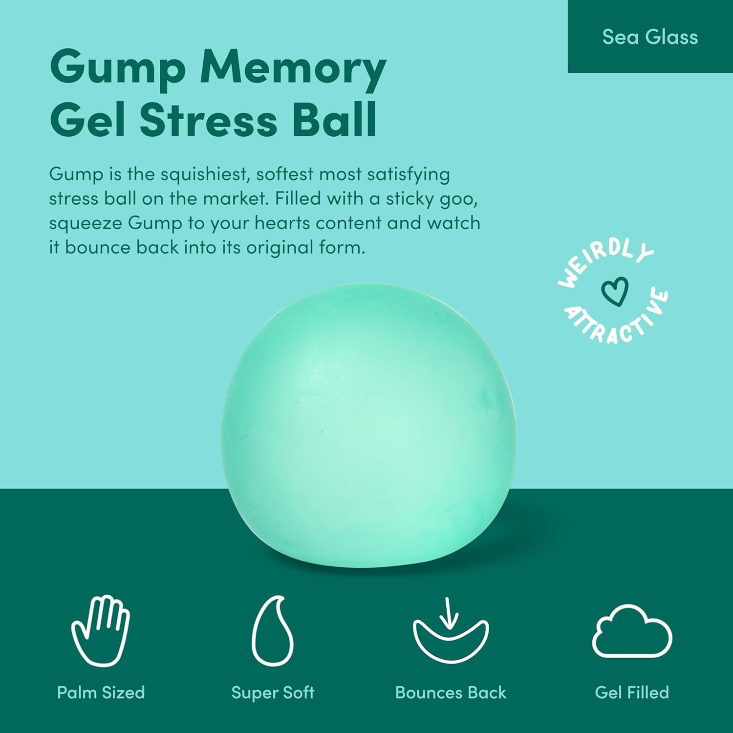 Speks Gump Stress Balls - Silky Soft Memory Gel Squishy Fidget Toy for Adults and Teens 14+ | Stress Relief Present, Office Desk Toy | Sea Glass