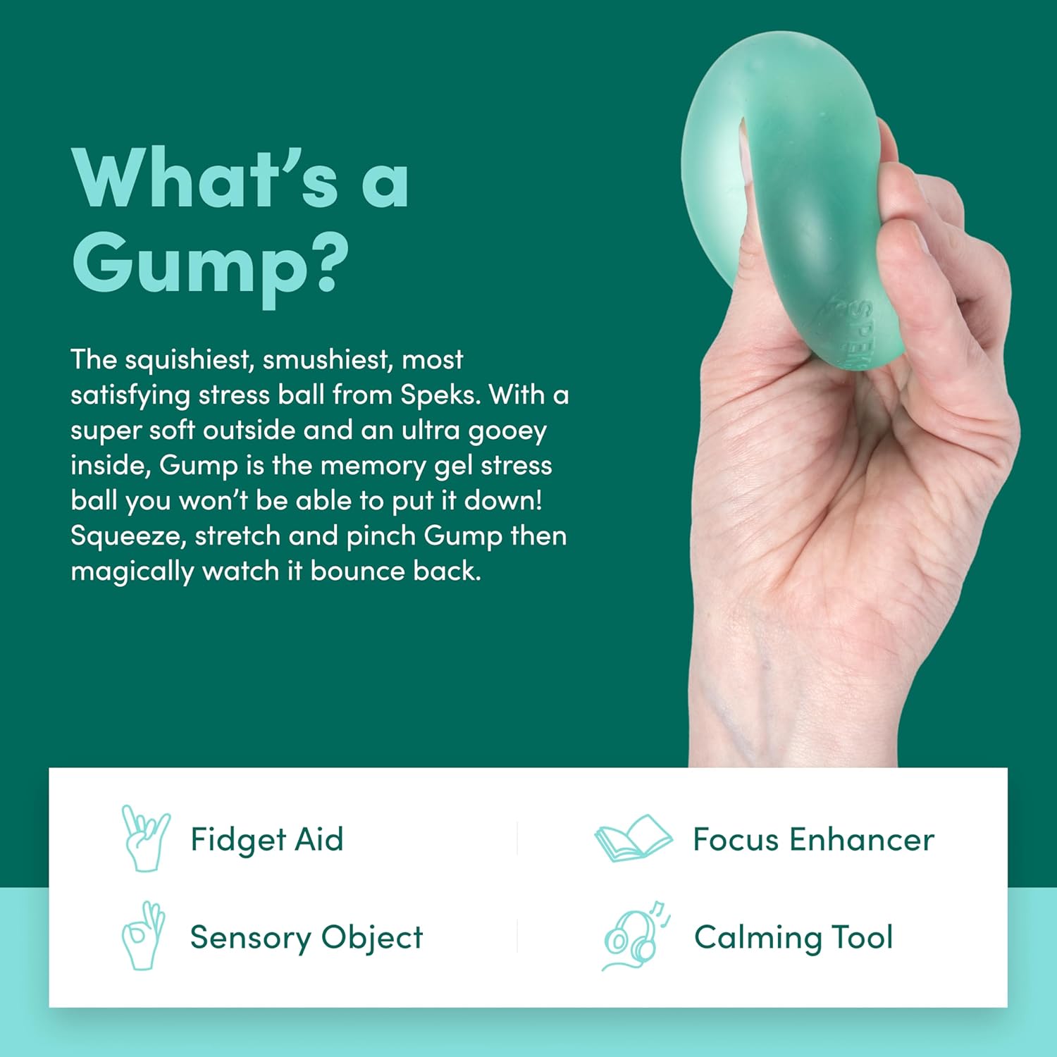 Speks Gump Stress Balls - Silky Soft Memory Gel Squishy Fidget Toy for Adults and Teens 14+ | Stress Relief Present, Office Desk Toy | Sea Glass
