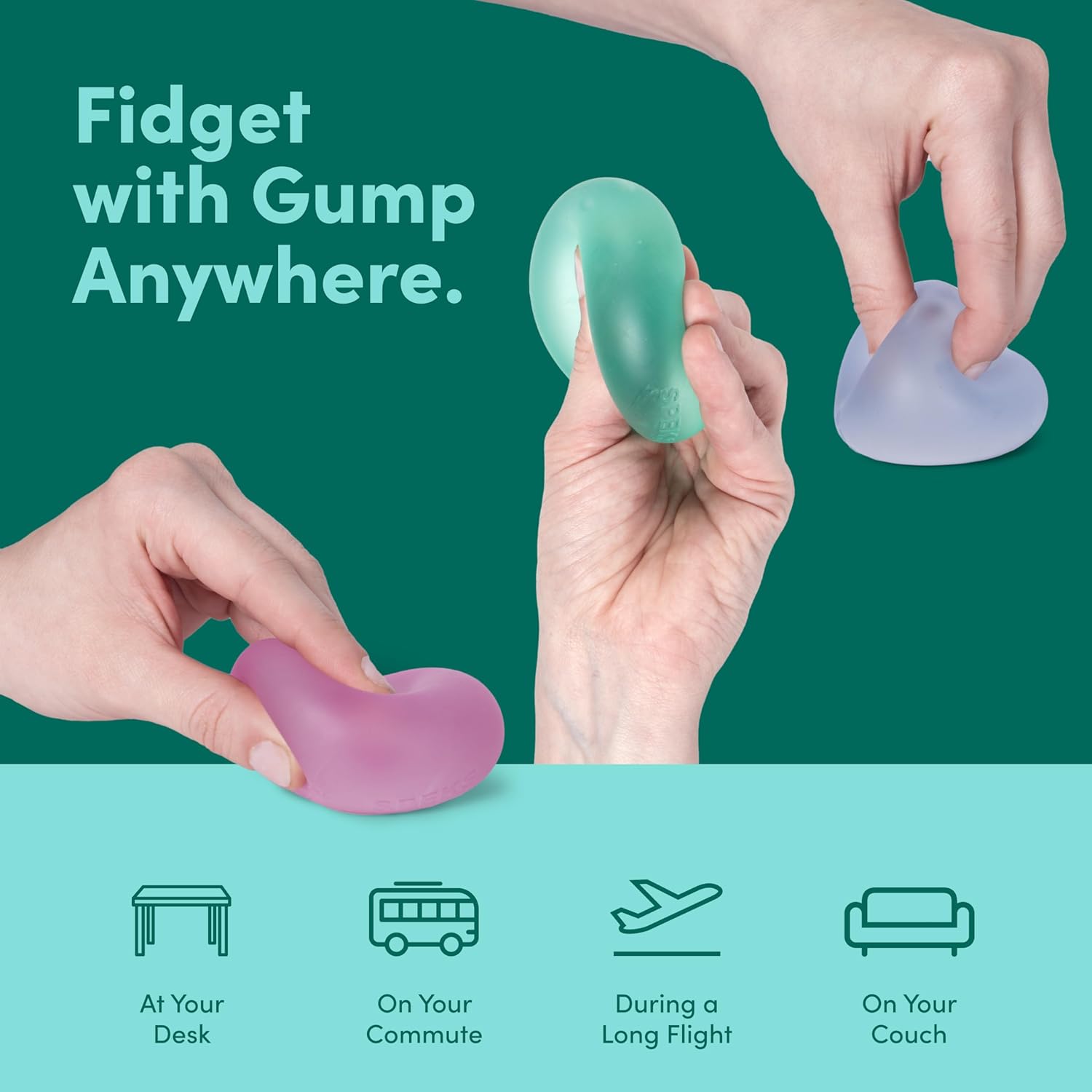 Speks Gump Stress Balls - Silky Soft Memory Gel Squishy Fidget Toy for Adults and Teens 14+ | Stress Relief Present, Office Desk Toy | Sea Glass