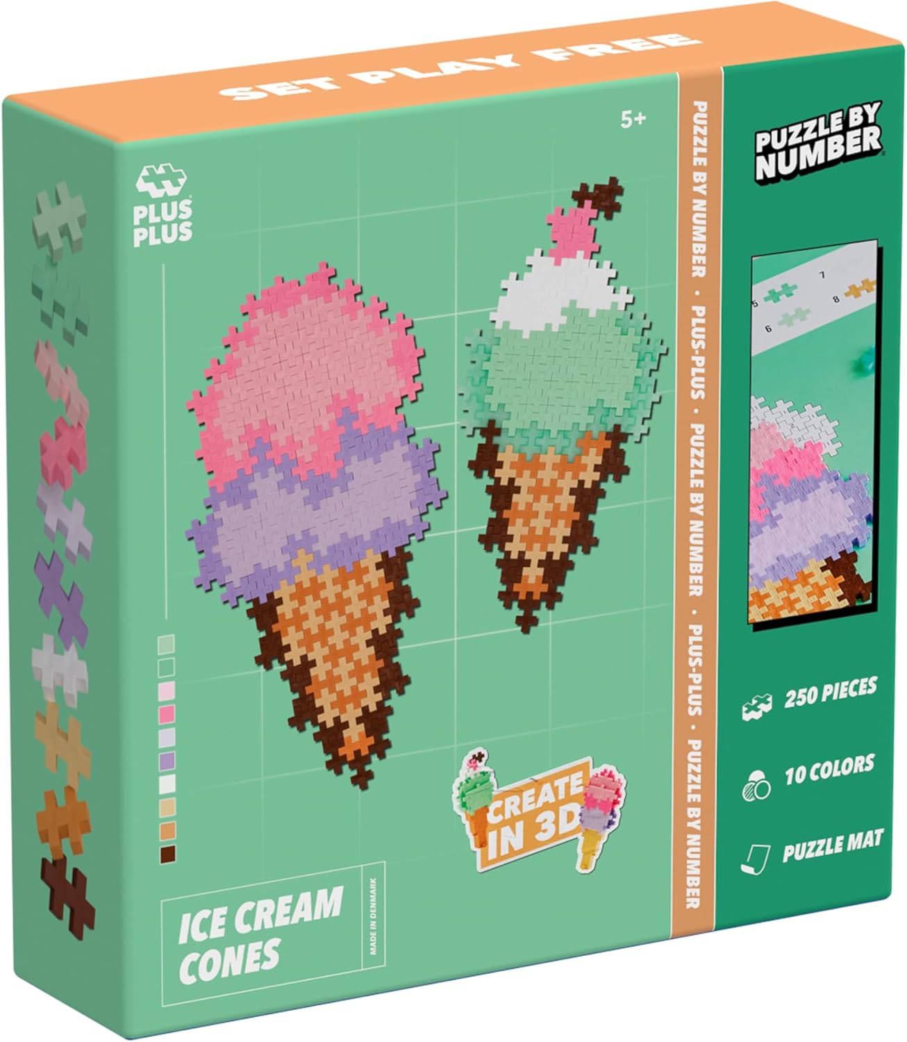 Plus Plus Building Blocks Toy - Puzzle by Number Ice Cream Cones, Kids Crafts Jigsaw, Make Your Own Kids Bedroom Accessories - STEM Learning Resources - Boys and Girls Toys Age 5 Plus
