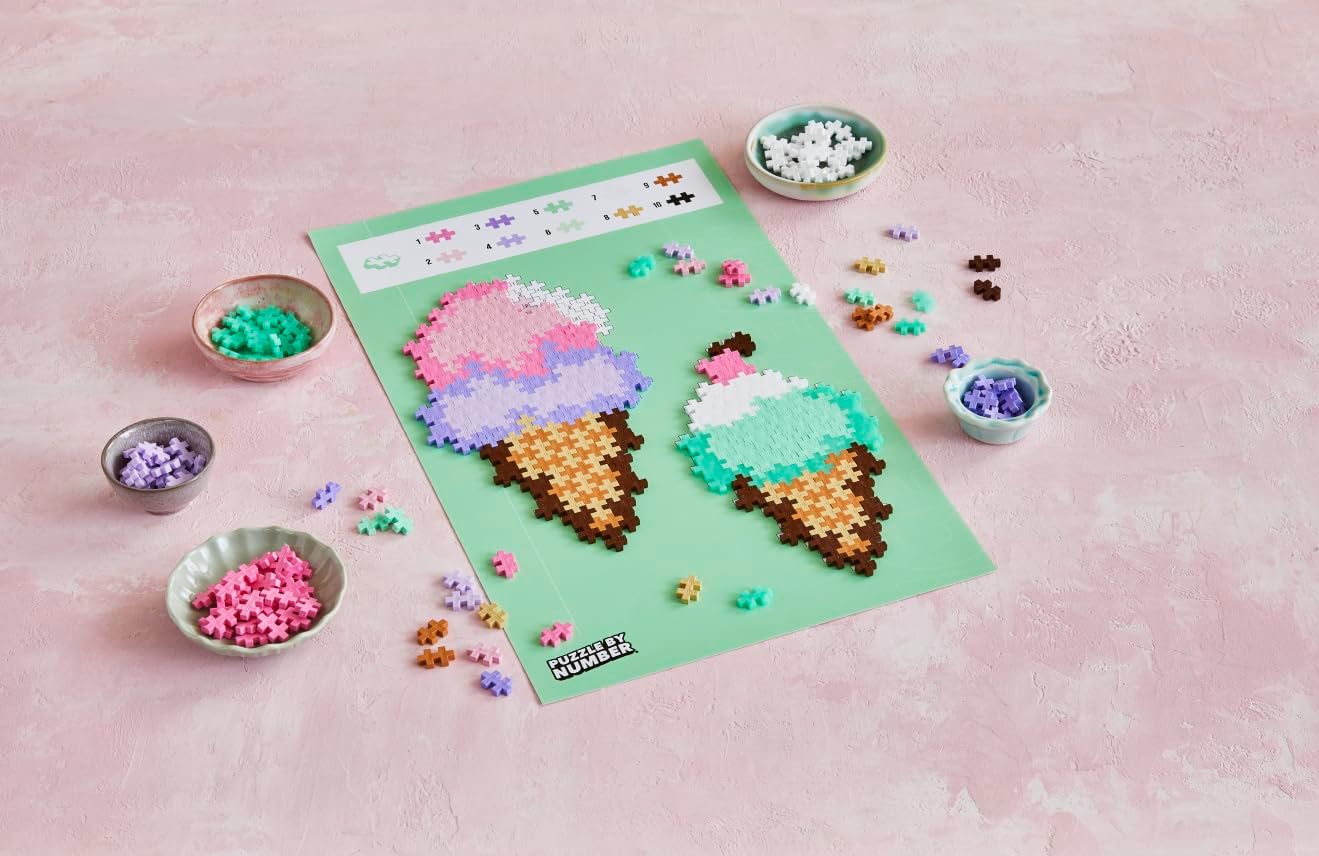 Plus Plus Building Blocks Toy - Puzzle by Number Ice Cream Cones, Kids Crafts Jigsaw, Make Your Own Kids Bedroom Accessories - STEM Learning Resources - Boys and Girls Toys Age 5 Plus