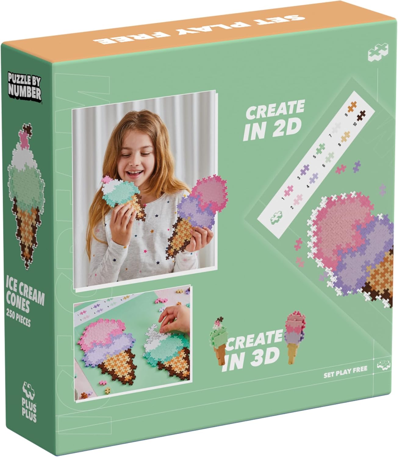 Plus Plus Building Blocks Toy - Puzzle by Number Ice Cream Cones, Kids Crafts Jigsaw, Make Your Own Kids Bedroom Accessories - STEM Learning Resources - Boys and Girls Toys Age 5 Plus