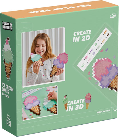 Plus Plus Building Blocks Toy - Puzzle by Number Ice Cream Cones, Kids Crafts Jigsaw, Make Your Own Kids Bedroom Accessories - STEM Learning Resources - Boys and Girls Toys Age 5 Plus