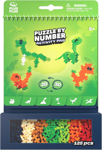 Plus Plus Building Blocks Toy - Puzzle by Number Travel Games Activity Book, Kids Construction Toys, Creative Learning Resources and STEM Play - Girls and Boys Toys Age 5 Plus - Dinosaurs