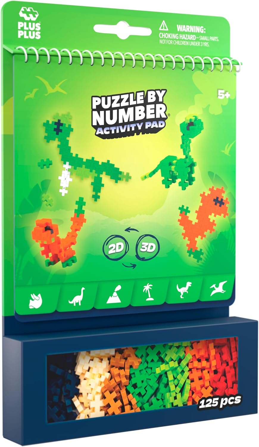 Plus Plus Building Blocks Toy - Puzzle by Number Travel Games Activity Book, Kids Construction Toys, Creative Learning Resources and STEM Play - Girls and Boys Toys Age 5 Plus - Dinosaurs