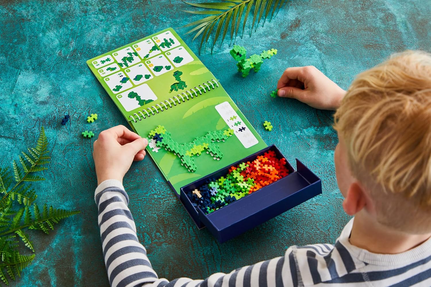 Plus Plus Building Blocks Toy - Puzzle by Number Travel Games Activity Book, Kids Construction Toys, Creative Learning Resources and STEM Play - Girls and Boys Toys Age 5 Plus - Dinosaurs