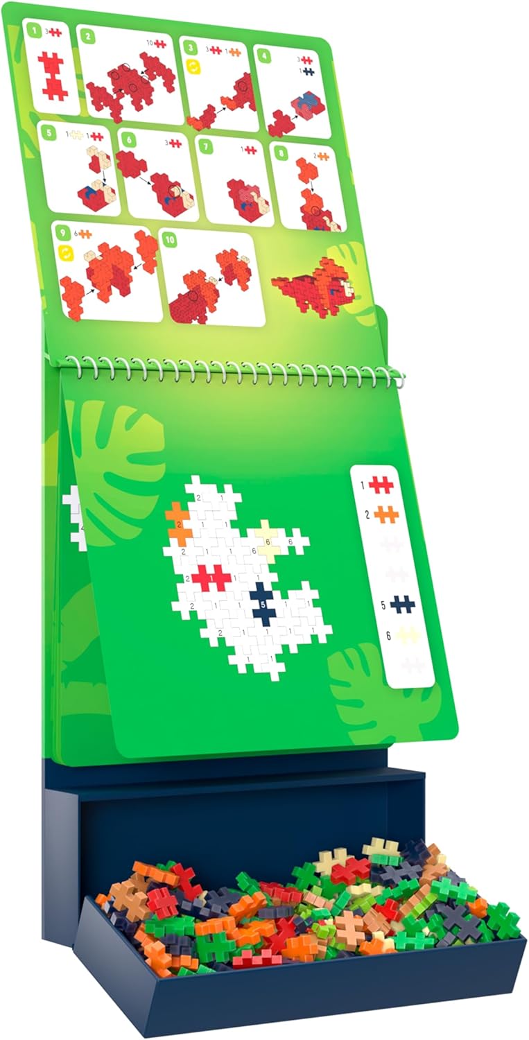 Plus Plus Building Blocks Toy - Puzzle by Number Travel Games Activity Book, Kids Construction Toys, Creative Learning Resources and STEM Play - Girls and Boys Toys Age 5 Plus - Dinosaurs