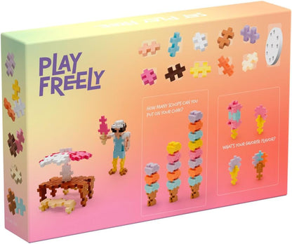 PLUS PLUS Building Blocks Toy - Learn to Build Ice Cream Toy, Includes 275 Pcs Pastel, 2 Wheels and Guidebook, Kids Construction Toys, STEM Learning Resources - Girls and Boys Toys Age 5 Plus
