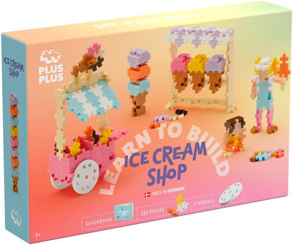 PLUS PLUS Building Blocks Toy - Learn to Build Ice Cream Toy, Includes 275 Pcs Pastel, 2 Wheels and Guidebook, Kids Construction Toys, STEM Learning Resources - Girls and Boys Toys Age 5 Plus
