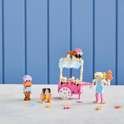 PLUS PLUS Building Blocks Toy - Learn to Build Ice Cream Toy, Includes 275 Pcs Pastel, 2 Wheels and Guidebook, Kids Construction Toys, STEM Learning Resources - Girls and Boys Toys Age 5 Plus