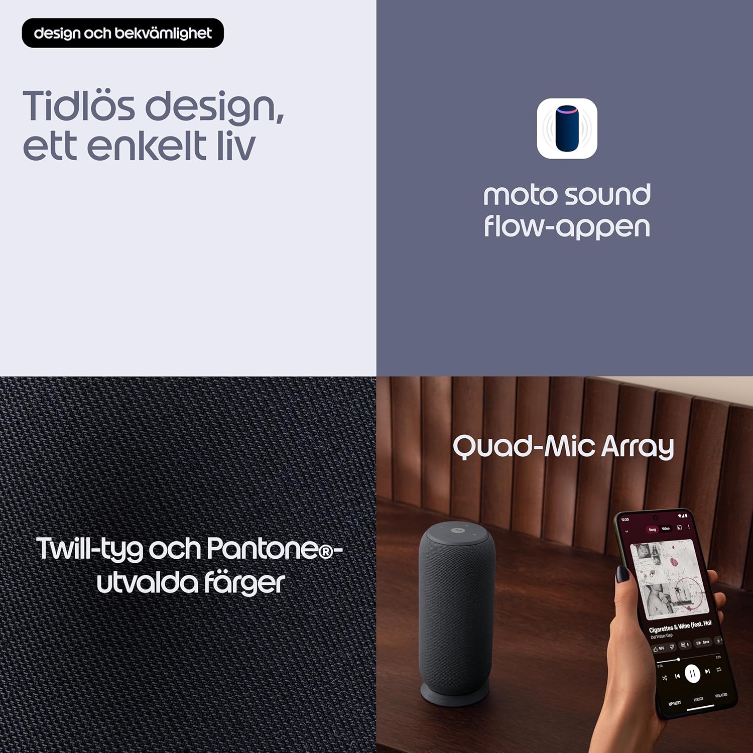 Motorola Moto Sound Flow - Speaker - For Portable Use - Wireless - Bluetooth, Wi-Fi - App-Controlled - 30 Watt - 2-Way -