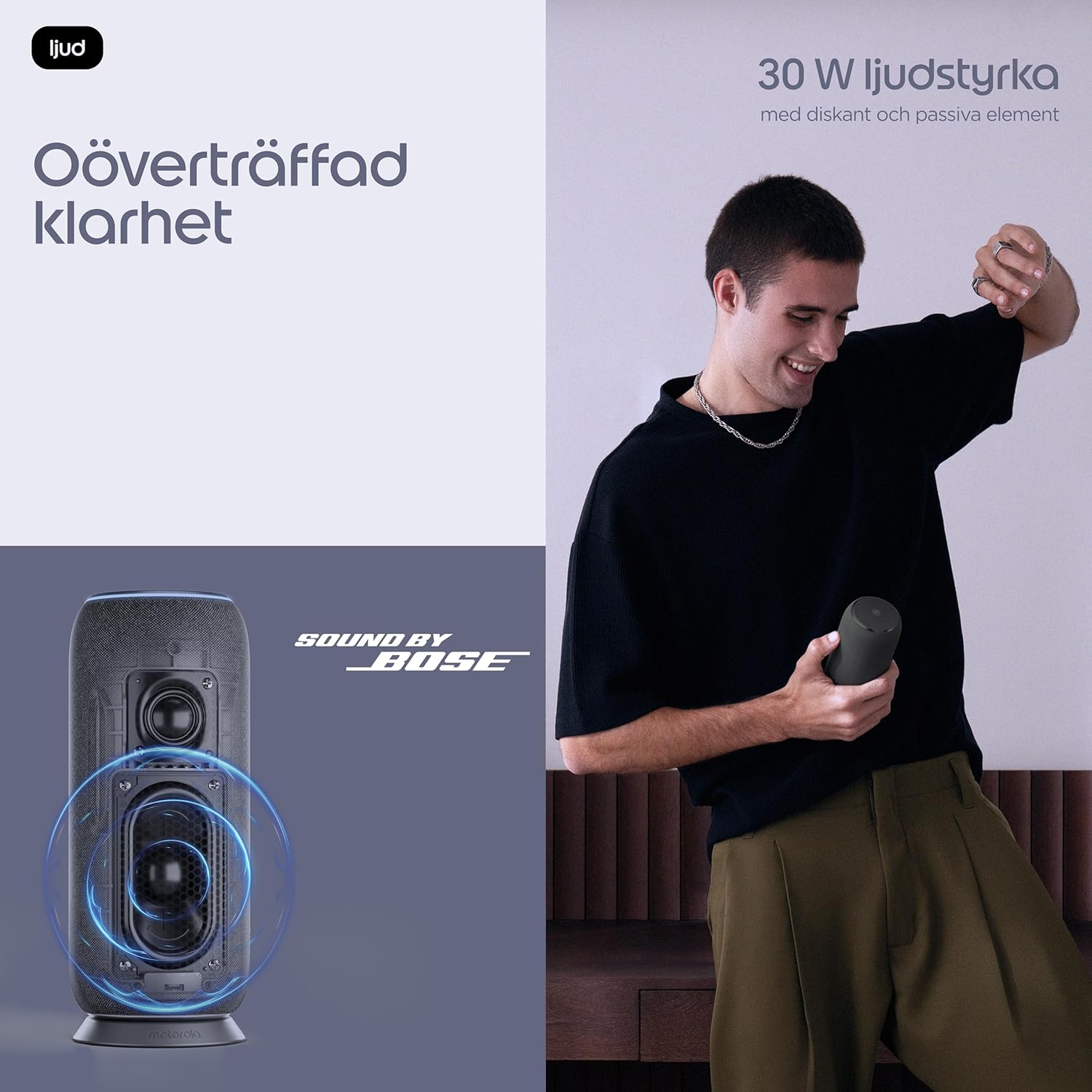 Motorola Moto Sound Flow - Speaker - For Portable Use - Wireless - Bluetooth, Wi-Fi - App-Controlled - 30 Watt - 2-Way -