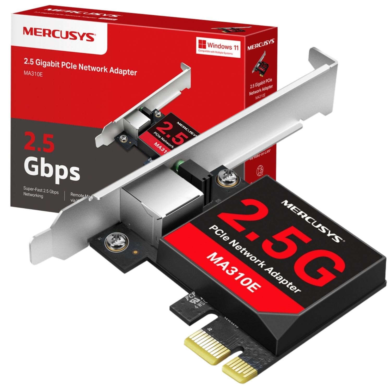 MERCUSYS MA310E 2.5 Gbps PCle Network Adapter, NAS Connection Network Card, Remote Control LAN, Energy-Efficient Ethernet, Low-Profile Bracket, Flexible Installation, No driver needed on Windows 11/10